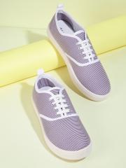 Mast & Harbour Women White and Purple Striped Sneakers