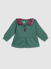 YK Infant Girls Green Solid Sweatshirt with Pleated Detail