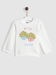 YK Infant Girls White Printed Sweatshirt