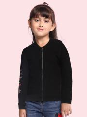 YK Girls Black Sweatshirt with Floral Print Sleeves