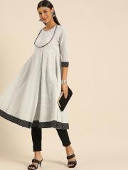 Anouk Women White & Black Checked Kurta