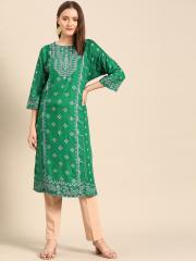 Anouk Women Green & Grey Printed Kurta