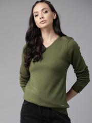 Roadster Women Olive Green Solid Pullover