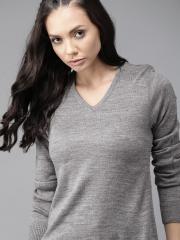 Roadster Women Grey Melange Solid Pullover