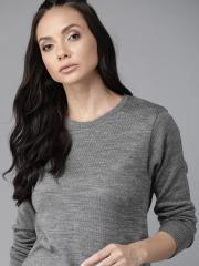 Roadster Women Grey Melange Solid Pullover