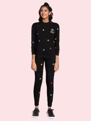 YK Girls Black & Pink Printed Sweatshirt with Joggers