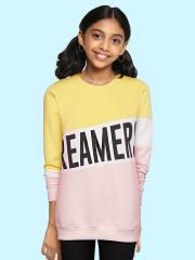 YK Girls Yellow & Pink Printed Sweatshirt