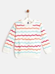 YK Infant Girls White & Blue Striped Sweater