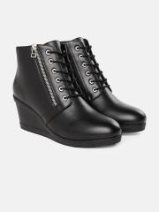 Roadster Women Black Solid Mid-Top Wedge Heeled Boots