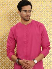 Ode by House of Pataudi Men Pink Solid Straight Kurta