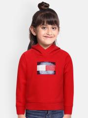 Tommy Hilfiger Girls Red Embroidered Hooded Sweatshirt