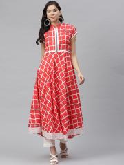 MBE Women Red & White Printed Kurta