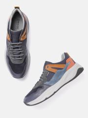 Geox Men Blue & Brown Colourblocked Sneakers