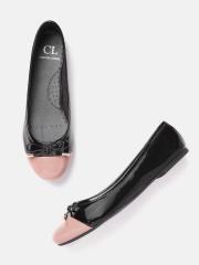 Carlton London Women Black & Pink Colourblocked Ballerinas with Bow Detail