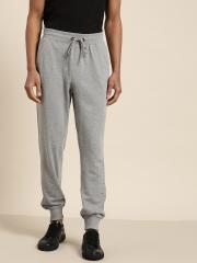 ether Men Grey Melange Solid Joggers