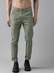 Roadster Men Olive Green Solid Chinos