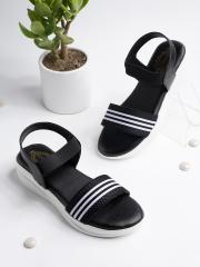 Shoetopia Girls Black Striped Flatform Sandals