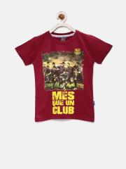 FC Barcelona Boys Maroon Printed T-shirt