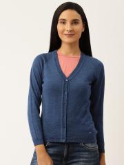 Monte Carlo Women Navy Blue  Solid Cardigan