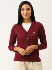 Monte Carlo Women Maroon Solid Cardigan