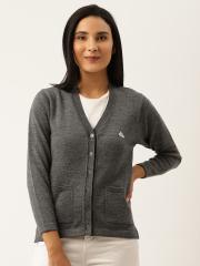 Monte Carlo Women Charcoal Grey  Solid Cardigan