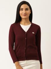 Monte Carlo Women Maroon  Solid Cardigan