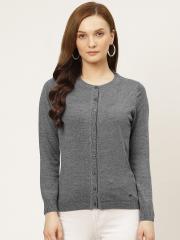 Monte Carlo Women Charcoal Grey Solid Cardigan