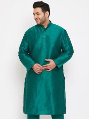 VASTRAMAY Men Green Solid Straight Kurta