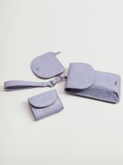 MANGO Lavender Croc-Textured Multipurpose Mobile Pouch with Coin Purses