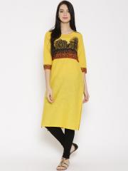 AURELIA Yellow Printed Kurta
