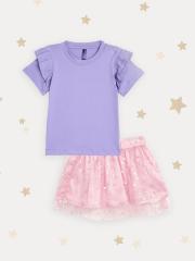 YK Infant Girls Purple & Pink Solid Top with Skirt