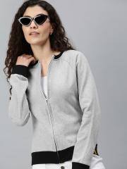 Campus Sutra Women Grey Solid Sweatshirt