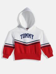 Tommy Hilfiger Girls Red Colourblocked Hooded Sweatshirt