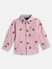 Tommy Hilfiger Boys Red Striped Casual Shirt