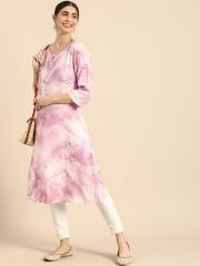 Anouk Women Pink & White Printed Kurta