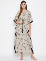 The Kaftan Company Women Grey Printed Maxi Nightdress