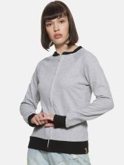 Campus Sutra Women Grey Solid Sweatshirt