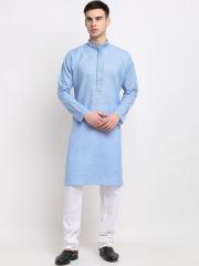 Jompers Men Blue Woven Design Kurta