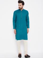 even Men Blue Striped Kurta