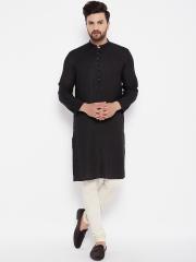 even Men Black Striped Kurta