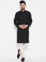 even Men Black Solid Kurta