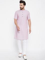 even Men Pink Striped Dobby Kurta