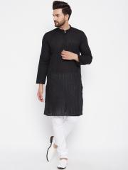 even Men Black Striped Kurta