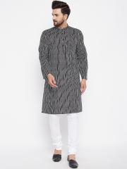 even Men Black & White Striped Kurta