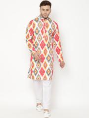 Hangup Men White Printed Kurta with Pyjamas