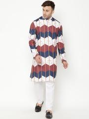 Hangup Men White Printed Kurta with Pyjamas