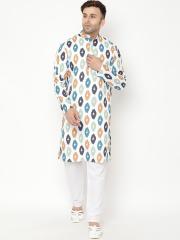 Hangup Men White Printed Kurta with Pyjamas