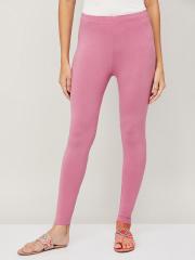 Melange by Lifestyle Women Pink Solid Cotton Churidar-Length Leggings