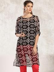 Anouk Women Black Printed Straight Kurta