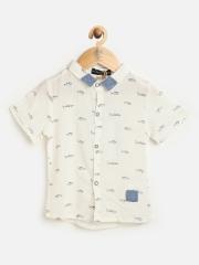 One Friday Boys White Printed Casual Shirt